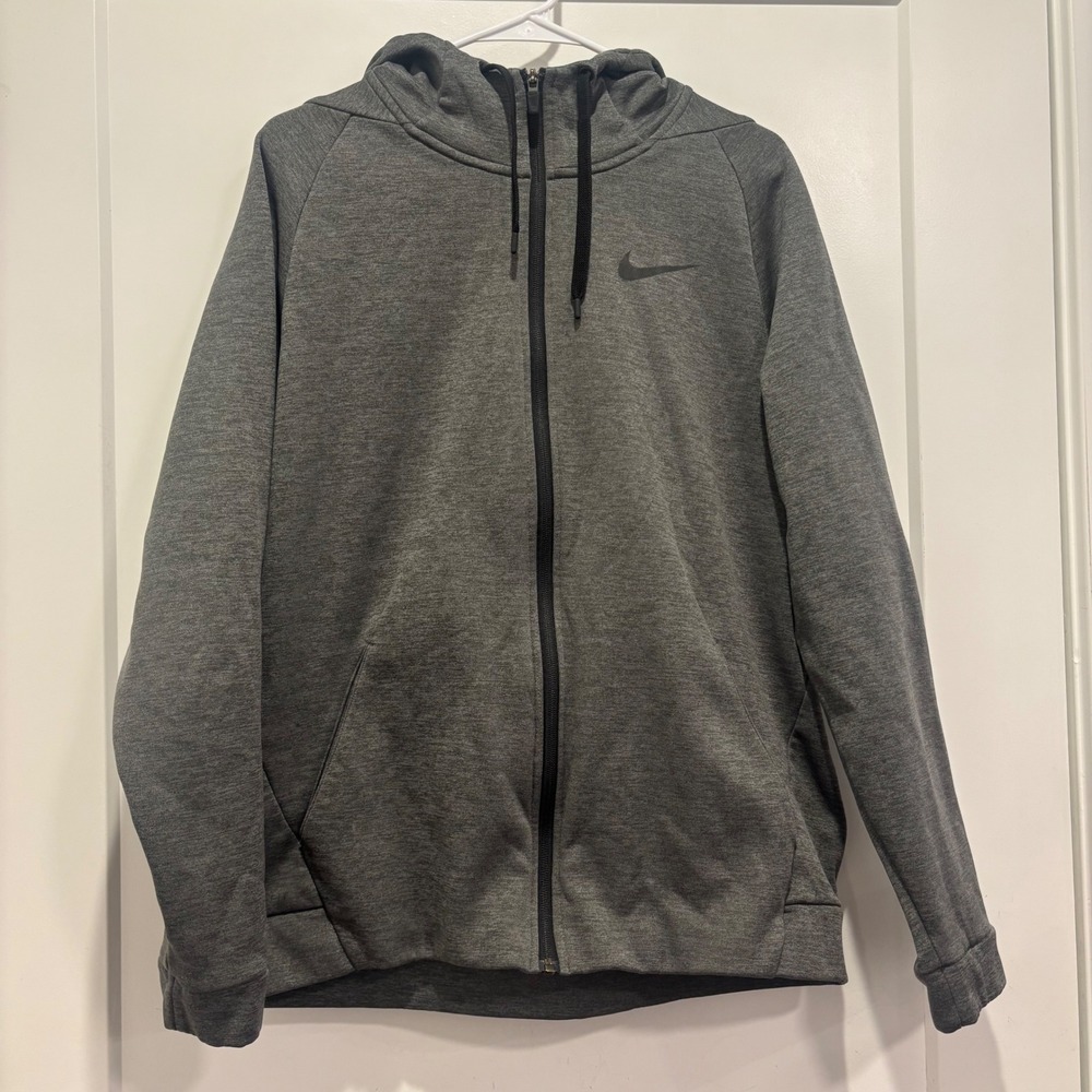 Nike Mens Dri-FIT Full Zip Hoodie Charcoal Gray Heather Sweatshirt Large